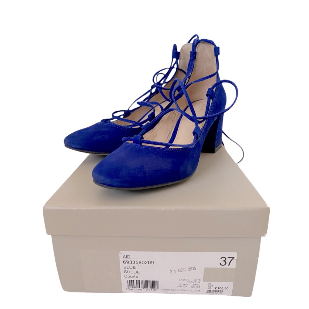 Kurt Geiger Carvela Lace-up Royal Blue Suede Block Heel Shoes Pumps size 37